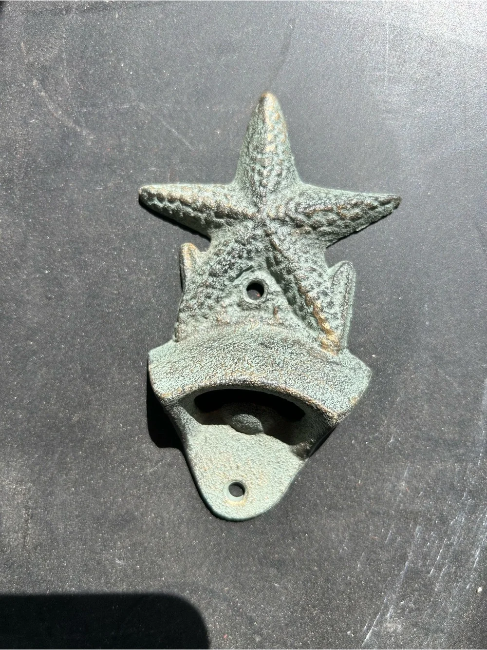 VTG Cast Iron Rustic Starfish Wall-Mount Bottle Opener - Green Patina-1 Starfish